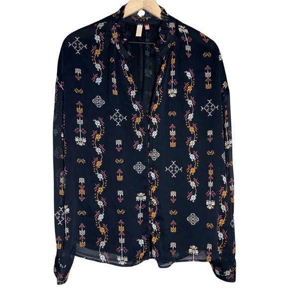 Anthropologie Tops - Pilcro Anthropologie Black Aztec Motif Blouse - Size XL